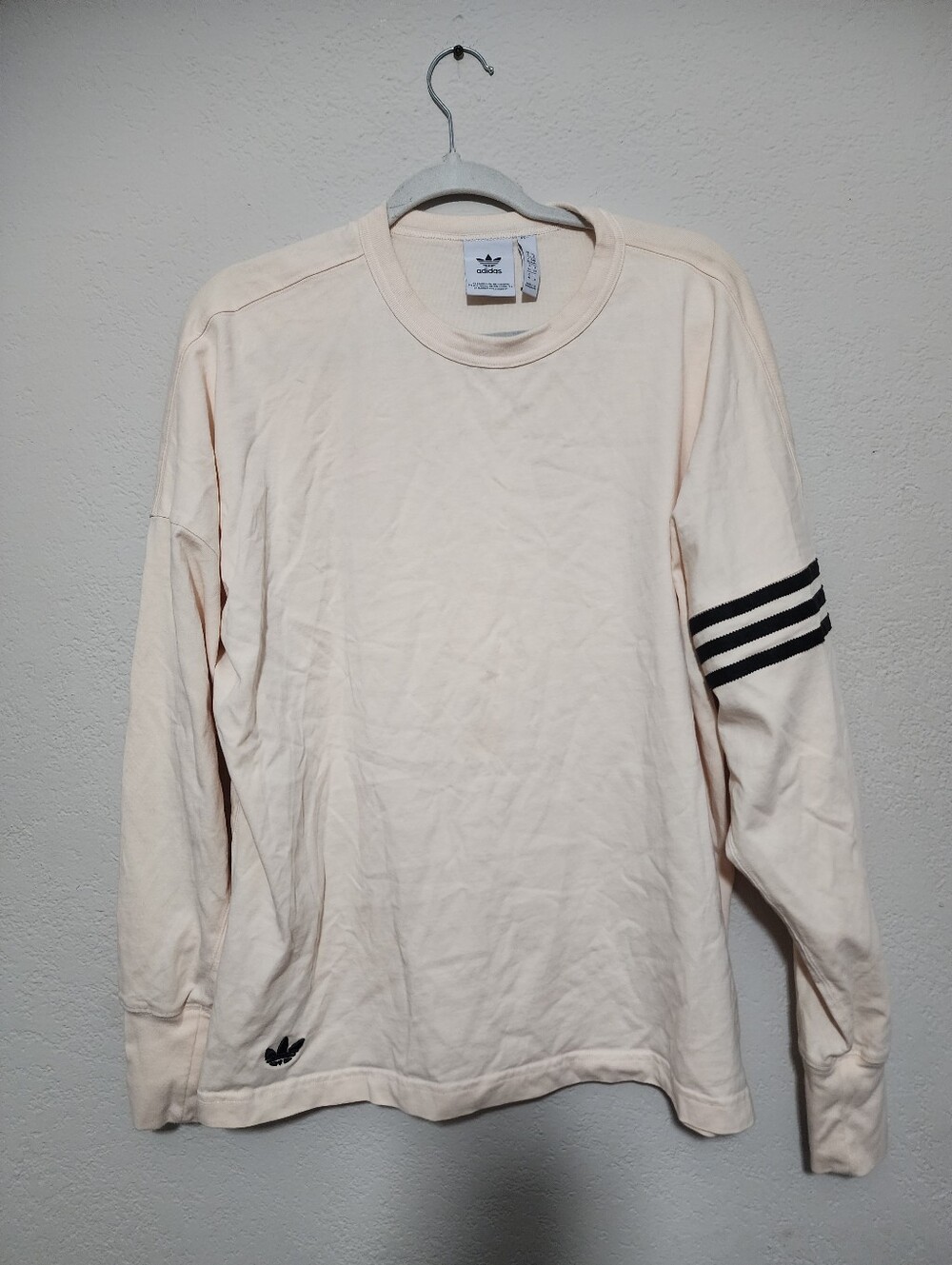 adidas Long Sleeve Crewneck Shirt in Pale Cream with Black Stripes